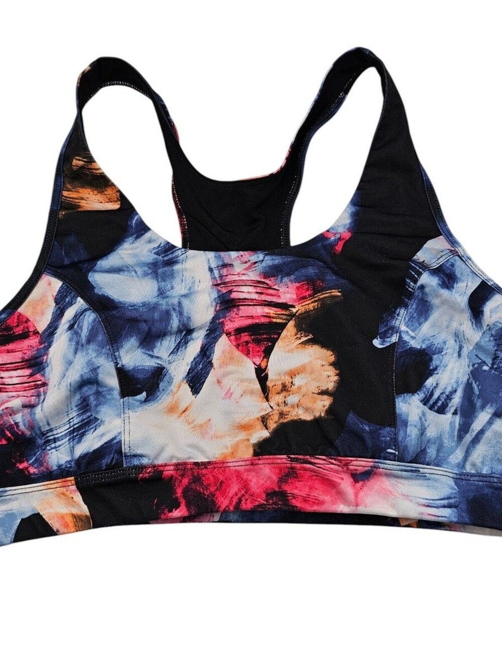 Tek Gear Womens Sz L Medium Support Racer Back Sports Bra Abstract Colorful